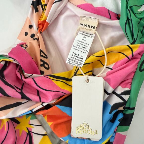 Agua Bendita x Revolve Amber Dress Puff Sleeve Cutout Mini Printed Size M NWT - Picture 6 of 7